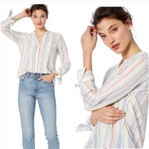 J.Crew Mercantile Women's Tie-Sleeve Striped Collarless Button Down Shirt Size S